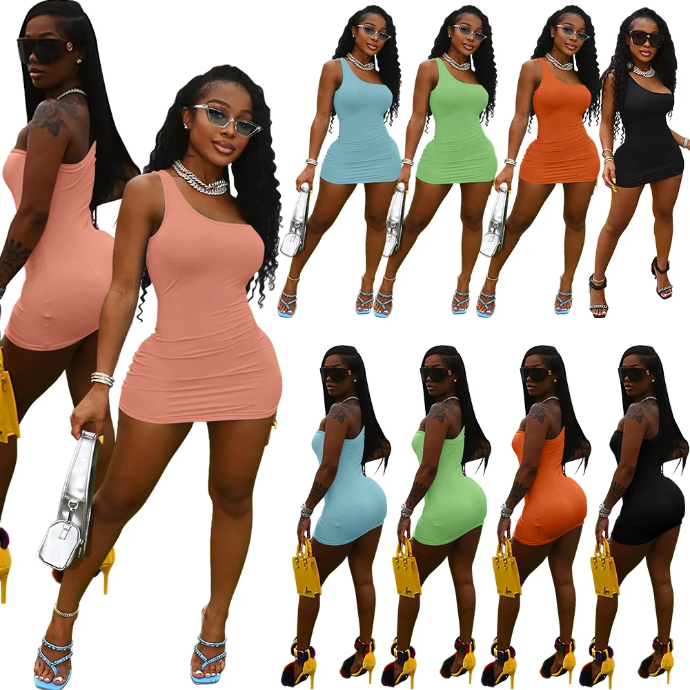 Solid Color Singe Shoulder Sleeveless Mini Dress For Women Formal Plus Size Women Clothing
Solid Color Singe Shoulder Sleeveless Mini Dress For Women Formal Plus Size Women Clothing