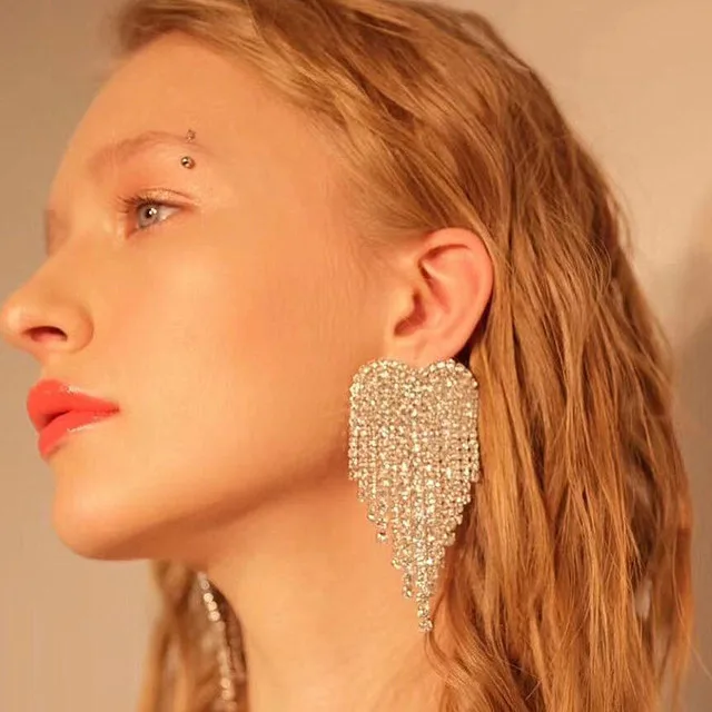Wholesale Big Statement Earrings Women Heart Shaped Rhinestone Tassel Earrings, As picture show
Wholesale Big Statement Earrings Women Heart Shaped Rhinestone Tassel Earrings, As picture show