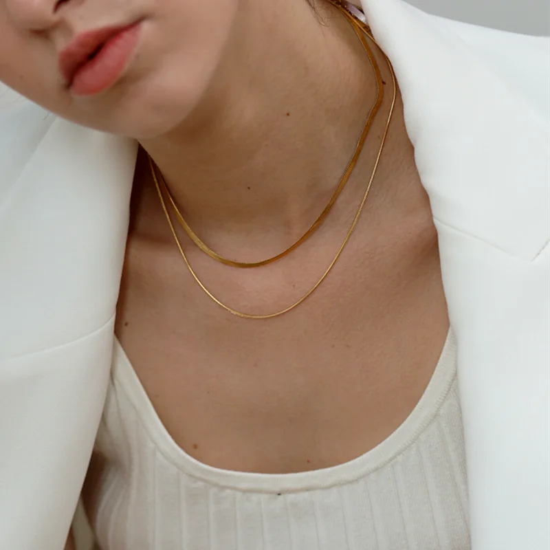 24K Gold Plated Layered Snake Bone Chain Necklace Wide Herringbone Choker Necklaces for Women Minimalist Stainless Steel Jewelry
24K Gold Plated Layered Snake Bone Chain Necklace Wide Herringbone Choker Necklaces for Women Minimalist Stainless Steel Jewelry