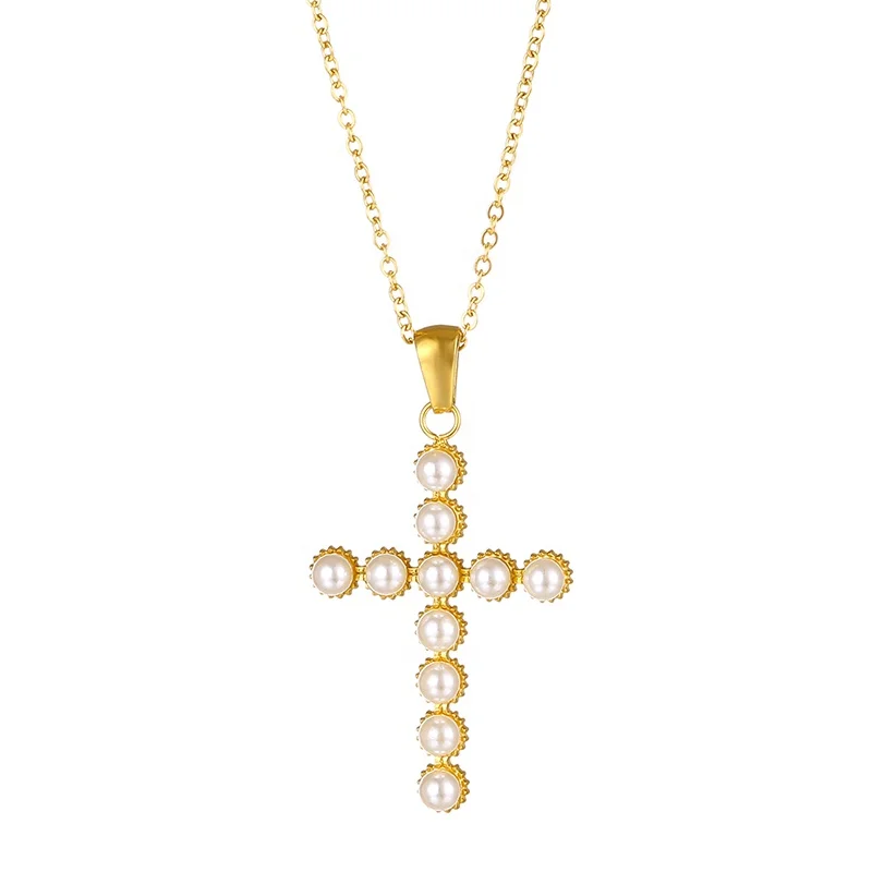 Wholesale Custom 18K Gold Plated Stainless Steel Charm Jewelry Imitation Cross Pearl Pendant Necklace
Wholesale Custom 18K Gold Plated Stainless Steel Charm Jewelry Imitation Cross Pearl Pendant Necklace