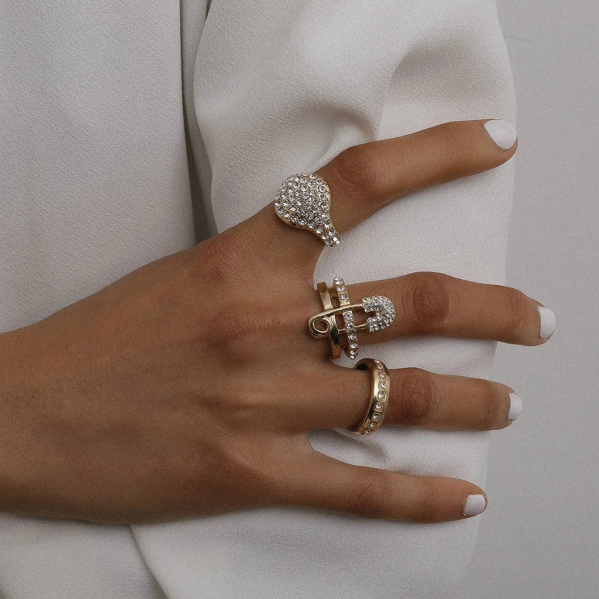 3pcs/set women creative rhinestone safety pin rings fashion jewelry retro exaggerated geometric ring set (SK1321), As picture
3pcs/set women creative rhinestone safety pin rings fashion jewelry retro exaggerated geometric ring set (SK1321), As picture