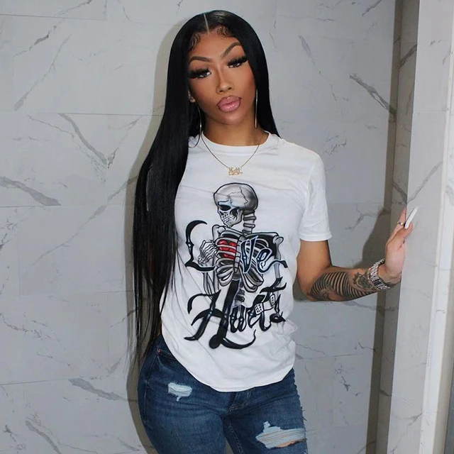 2021 Women Fashionable Top Crew Neck Printed Skull Tee Shirt With Short Sleeve
2021 Women Fashionable Top Crew Neck Printed Skull Tee Shirt With Short Sleeve