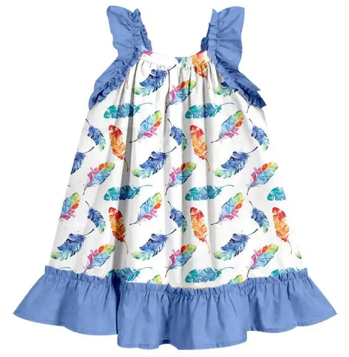 Summer Baby Colorful Blue Feather Print Clothing Sleeveless Blue Ruffle Baby Dress, Picture
Summer Baby Colorful Blue Feather Print Clothing Sleeveless Blue Ruffle Baby Dress, Picture