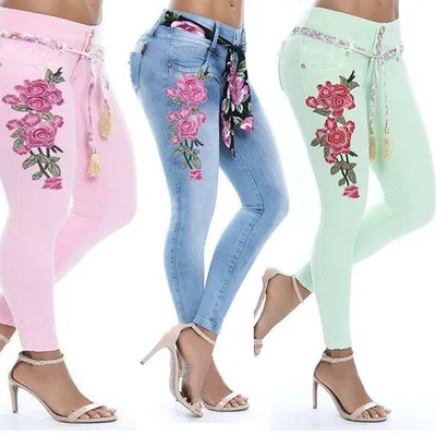 F40453A European and American women's trousers embroidered high bounce jeans small foot jeans pant, As picture
F40453A European and American women's trousers embroidered high bounce jeans small foot jeans pant, As picture