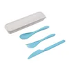 Reusable Travel Spoon Fork Knife Set Biodegradable Cutlery Tableware Wheat Straw Cutlery Set
