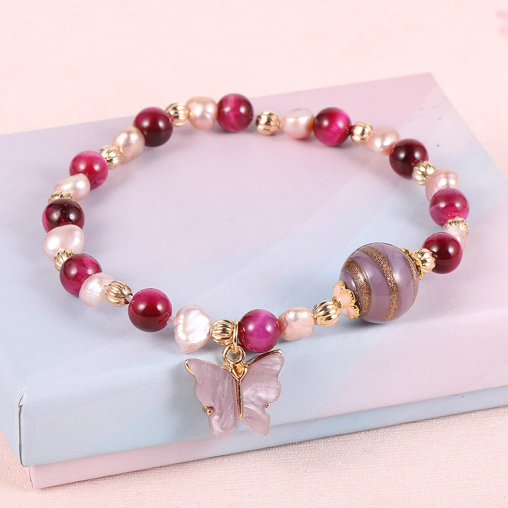 Custom Freshwater Pearl Natural Gemstone Pink Crystal Amethyst Glass Beads Stretch Butterfly Charm Bracelet For Women Girls
Custom Freshwater Pearl Natural Gemstone Pink Crystal Amethyst Glass Beads Stretch Butterfly Charm Bracelet For Women Girls