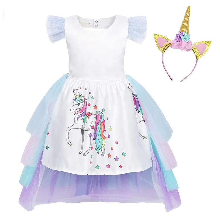2020 girls' princess skirt Factory price Unicorn dress Multicolor cake dress with headdress, White
2020 girls' princess skirt Factory price Unicorn dress Multicolor cake dress with headdress, White