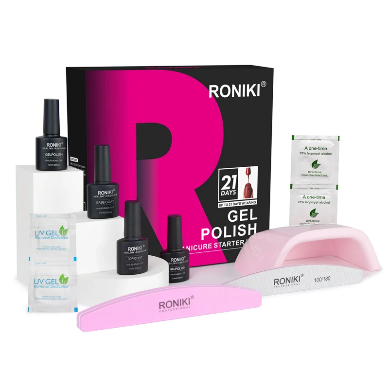 RONIKI gift 2pcs colors uv gel nail polish set with uv lamp light in box wholesale private label starter kit gel polish set, 2 colors/set
RONIKI gift 2pcs colors uv gel nail polish set with uv lamp light in box wholesale private label starter kit gel polish set, 2 colors/set