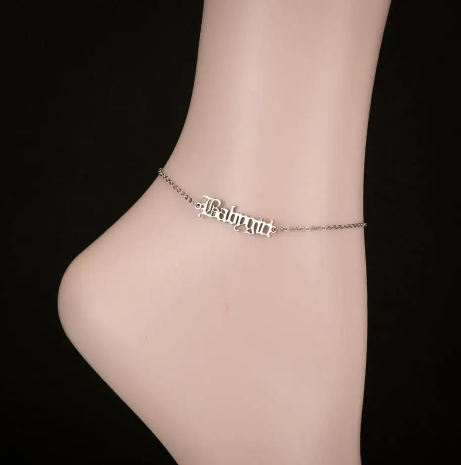 stainless steel women old english letter BABYGIRL,fashion gold silver anklets for ladies