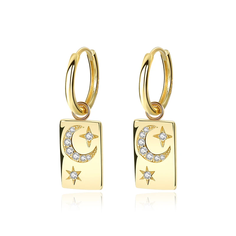 Fashion earrings 925 Silver Jewelry 18K Gold Square Dangle Zircon Pave Moon Star Hoop Earrings
Fashion earrings 925 Silver Jewelry 18K Gold Square Dangle Zircon Pave Moon Star Hoop Earrings