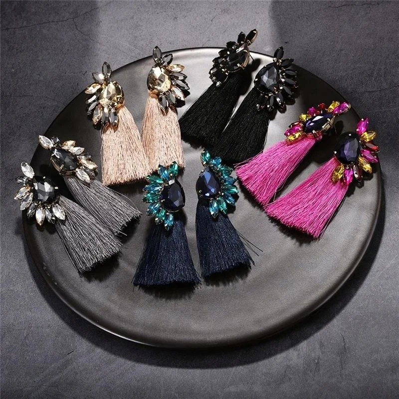 New Arrival Fashion Design Women Rhinestone Crystal Tassel Drop Earrings, White/black/blue/purple/gray/coffee
New Arrival Fashion Design Women Rhinestone Crystal Tassel Drop Earrings, White/black/blue/purple/gray/coffee