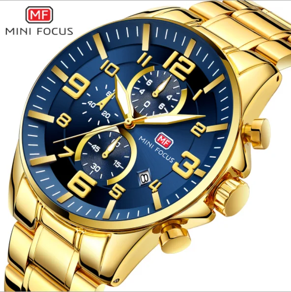 Middle East hot style MINI FOCUS 0278G luminous waterproof gold large dial men's steel band Quartz wristwatches, 4 colors
Middle East hot style MINI FOCUS 0278G luminous waterproof gold large dial men's steel band Quartz wristwatches, 4 colors