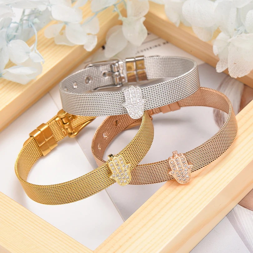 Women Men Fashion Charm Jewelry Stainless Steel Mesh Chain Bangles Cubic Zirconia Hamsa Hand Bangles
Women Men Fashion Charm Jewelry Stainless Steel Mesh Chain Bangles Cubic Zirconia Hamsa Hand Bangles