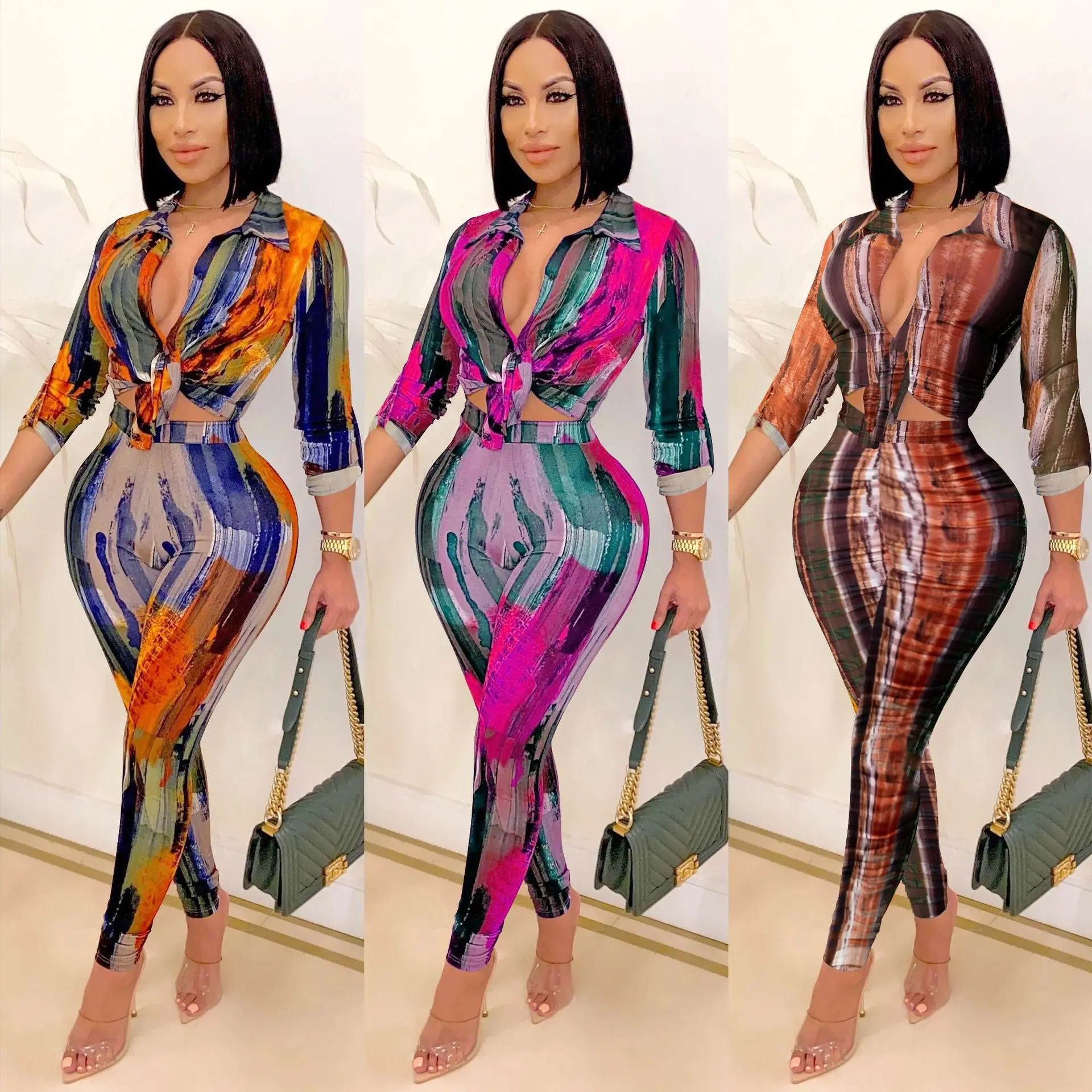 Hot Sale R08274 - Pants And Top Casual V Neck Printed Long Sleeve Women 2 Piece Set Clothing
Hot Sale R08274 - Pants And Top Casual V Neck Printed Long Sleeve Women 2 Piece Set Clothing