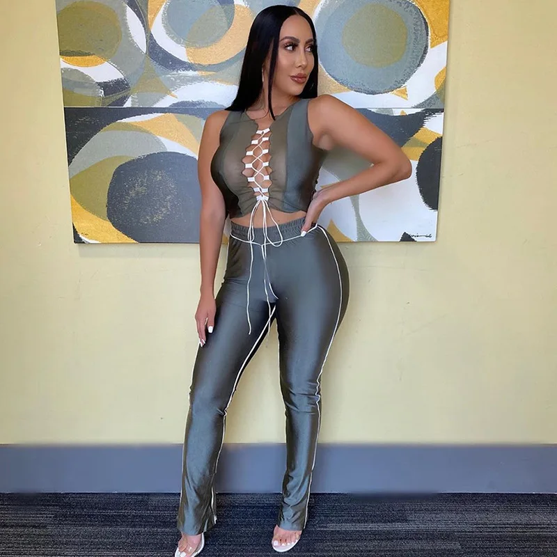 2020 new arrivals autumn designs women chest tie crop top with full length casual pants set
2020 new arrivals autumn designs women chest tie crop top with full length casual pants set