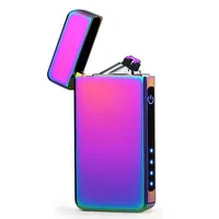 

New Metal Rechargeable Lighter Double Arc Touch Screen Power Display Windproof Electronic Smoke Tools