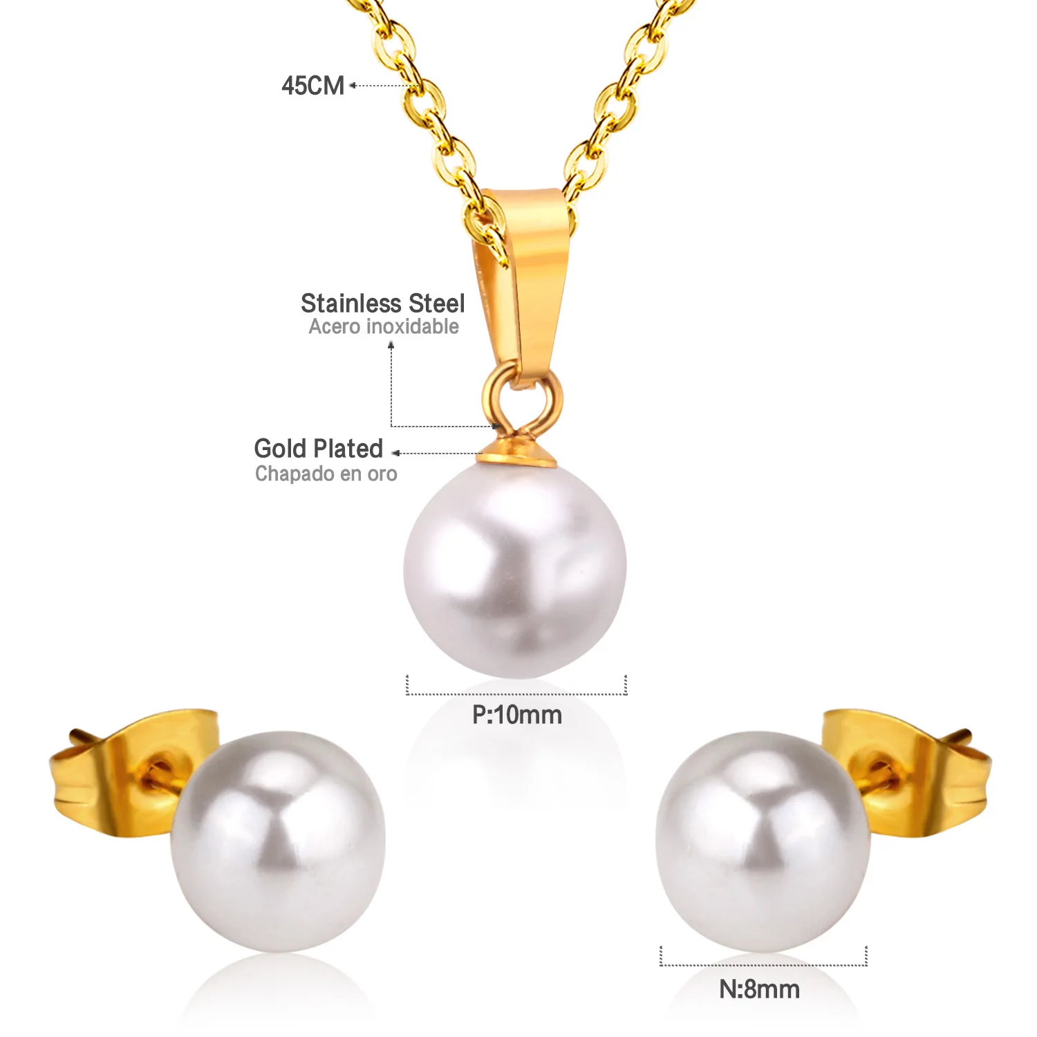 Ason Discount Elegant 18K Gold Plated Custom White pearl Earring Necklace Stainless Steel Jewelry set for Women Girls
Ason Discount Elegant 18K Gold Plated Custom White pearl Earring Necklace Stainless Steel Jewelry set for Women Girls