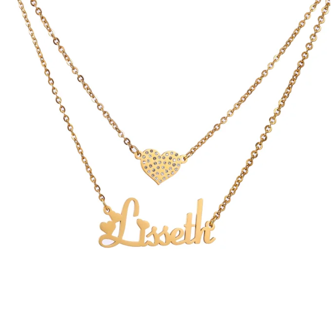 Hot letter stainless steel heart custom heart white diamond Double layer personalized DIY English necklace
Hot letter stainless steel heart custom heart white diamond Double layer personalized DIY English necklace