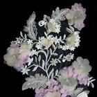 African colorful 3D Flower Motif Beaded Embroidery Lace appliqued flowers for Garments