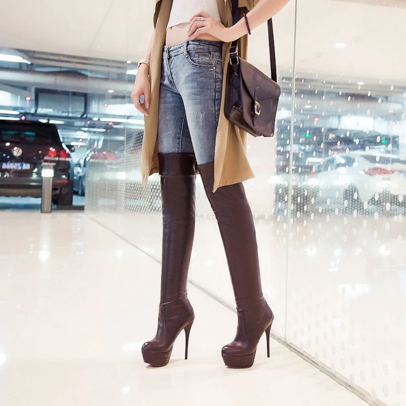 Women's New Round Head Leather Crotch Coffee Boots High Platform Stiletto Boots, Black coffee white
Women's New Round Head Leather Crotch Coffee Boots High Platform Stiletto Boots, Black coffee white