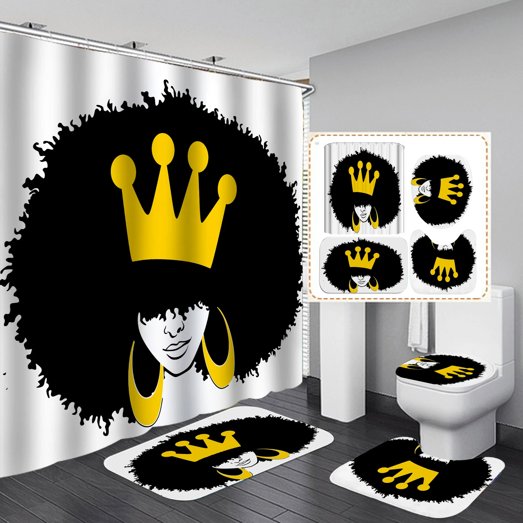 Washable Printing Polyester African American Bath Shower Curtain Sets, Modern Print Fabric Black Woman Hotel Bathroom Sets/, Accept customized color
Washable Printing Polyester African American Bath Shower Curtain Sets, Modern Print Fabric Black Woman Hotel Bathroom Sets/, Accept customized color