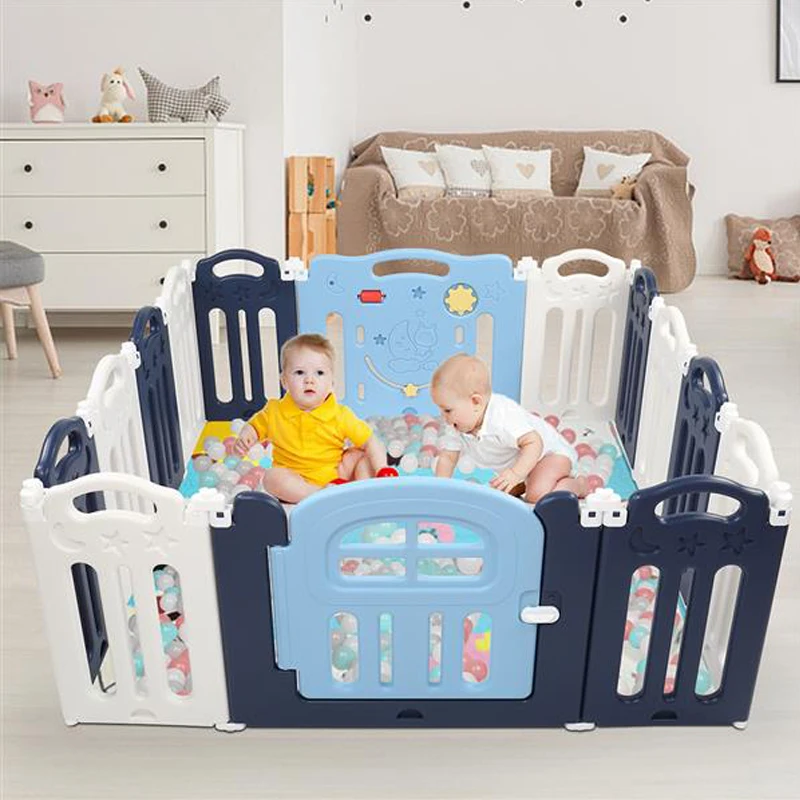 

Free shipping US AliGan Play Yard Fence baby playyards crawling fence play pen safety fence folding portable activity center, Blue and white
