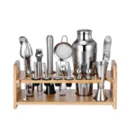 Good quality and texture bar tools bar accessories, wooden wine rack and stainless steel mixing tools