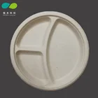 10 Inch Disposable Sugarcane Bagasse Round 3 Compartment Dinnerware Plate