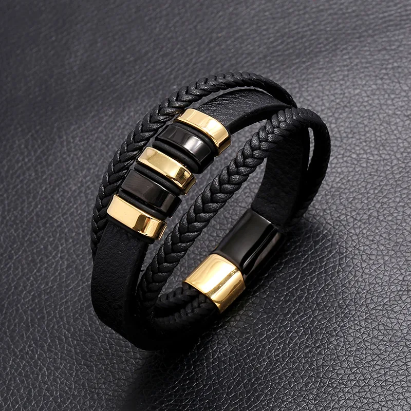2021 European and American creative two-color stainless steel magnet clasp men's leather bracelet, Multicolor
2021 European and American creative two-color stainless steel magnet clasp men's leather bracelet, Multicolor
