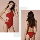 Cheap solid color removable padded sexy bikini back women single shoulder swimsuit one piece for girls