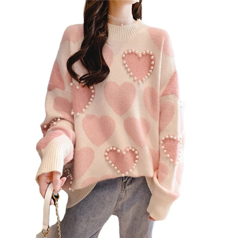 Autumn and winter 2021 women's knitted sweater and Pullover round neck Beaded sweetheart Pullover long sleeve oversized sweater
Autumn and winter 2021 women's knitted sweater and Pullover round neck Beaded sweetheart Pullover long sleeve oversized sweater