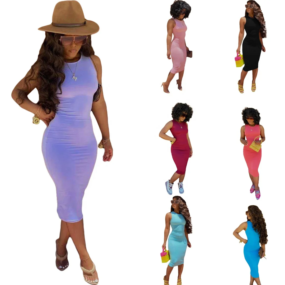 select Fashion Sleeveless Skinny Crew Neck Solid Color Ladies Clothes Sexy Summer Women Long Dresses, Shown
select Fashion Sleeveless Skinny Crew Neck Solid Color Ladies Clothes Sexy Summer Women Long Dresses, Shown