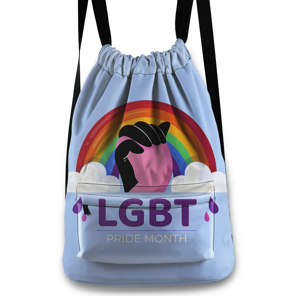 

Factory Directly Polyester Pride Day LGBT Rainbow Cosmetic Storage Custom Logo for Unisex Lesbians Gay Drawstring Backpack Bag