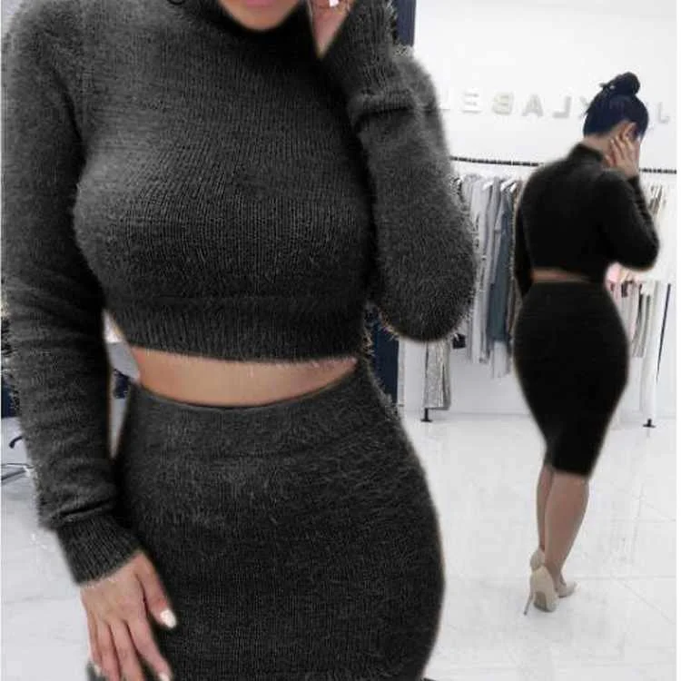 Winter Fashionable High Waist Women Knitted Velvet Long Sleeve Sweater Two Piece Skirt Set
Winter Fashionable High Waist Women Knitted Velvet Long Sleeve Sweater Two Piece Skirt Set