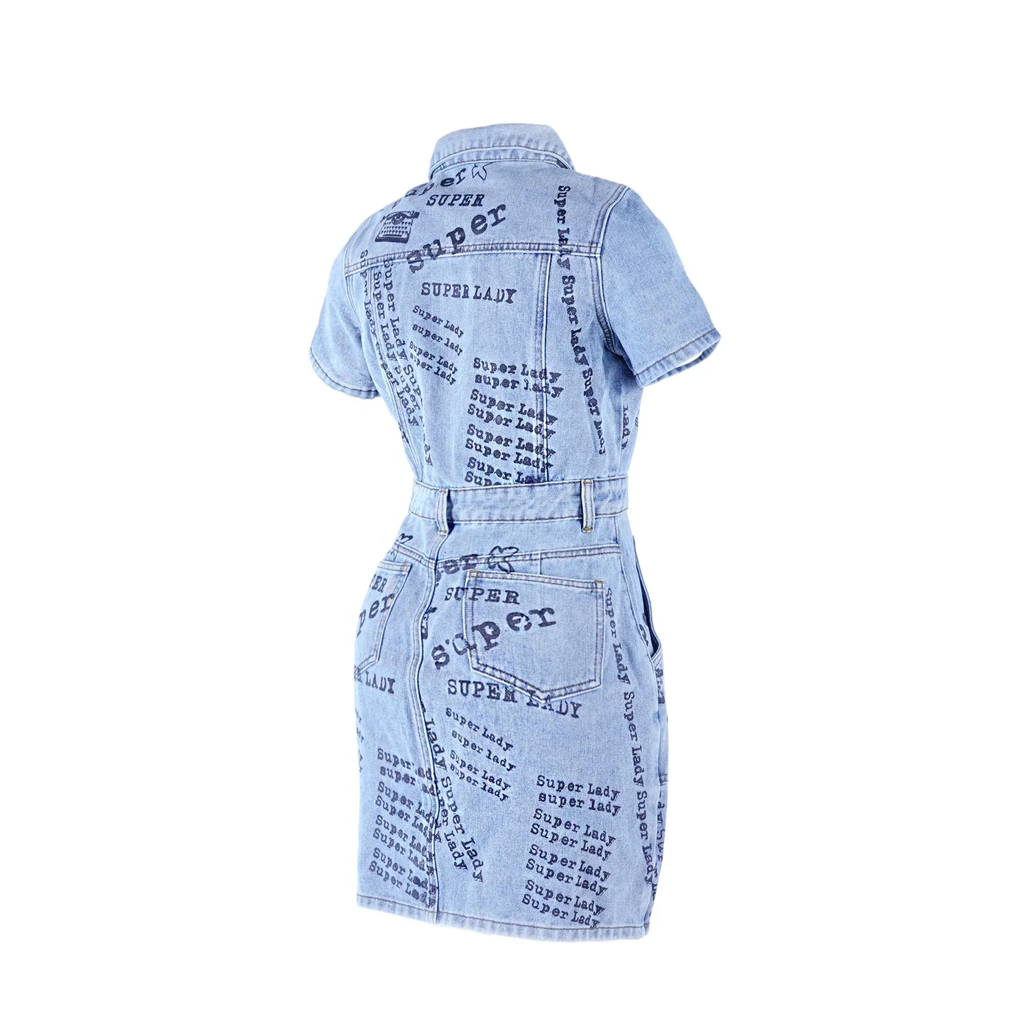 SKYKINGDOM factory wholesale lady short dress daily casual wear short sleeve printed denim mini dress, Light blue
SKYKINGDOM factory wholesale lady short dress daily casual wear short sleeve printed denim mini dress, Light blue