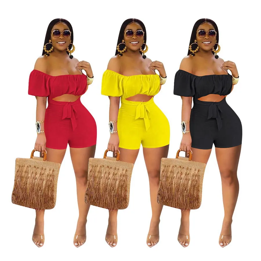 Foma Clothing YD8385 summer 2021 women casual vacation sexy off the shoulder backless top and wide leg shorts 2 two piece set, 3 colors 
Foma Clothing YD8385 summer 2021 women casual vacation sexy off the shoulder backless top and wide leg shorts 2 two piece set, 3 colors