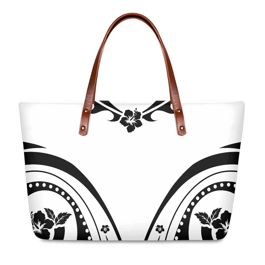 

Polynesian Hawaiian luxury Handbags Hibiscus Tribal Print Hand Bags For Womens Large Tote Soft Long Zipper Neoprene Bags