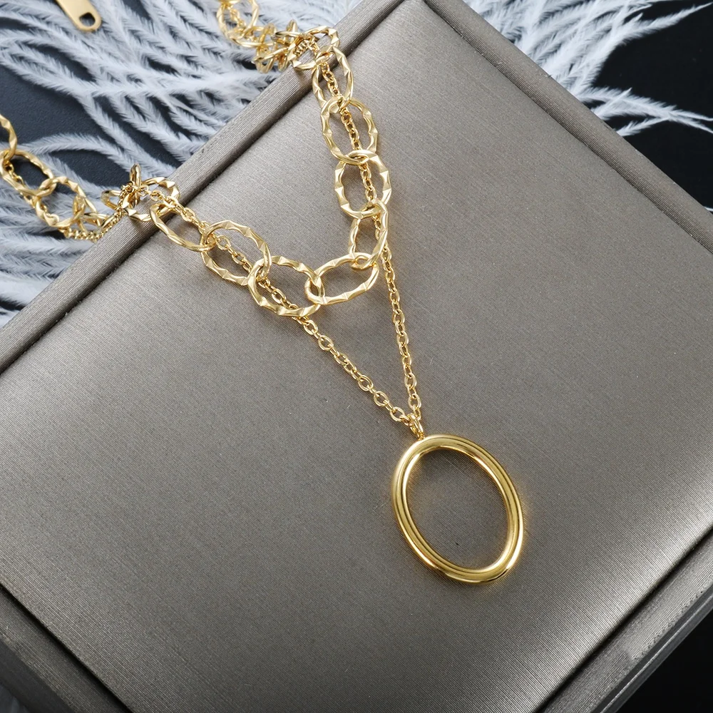Minimalist High Quality Stainless Steel Jewelry for Women Round Pendant Gold Plated Double-layer Necklaces, Gold/silver/rose gold
Minimalist High Quality Stainless Steel Jewelry for Women Round Pendant Gold Plated Double-layer Necklaces, Gold/silver/rose gold
