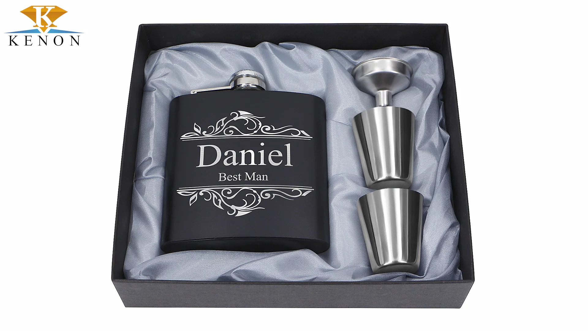 engraved 6oz black stainless steel hip flask set oem flagon wine