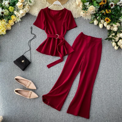 2020 Newest Short Sleeve Blouse And Pants Two Piece Set Women Clothing 
2020 Newest Short Sleeve Blouse And Pants Two Piece Set Women Clothing