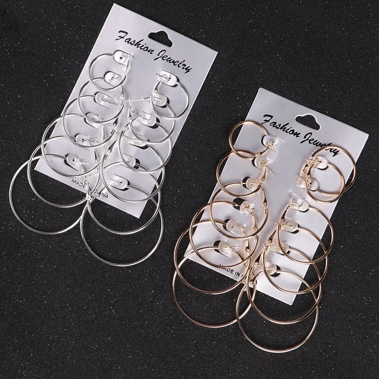 Fashion New 6 Pairs/Set Punk Round Earring Sets Gold Silver Small Big Circle Hoop Earrings for Women, Picture
Fashion New 6 Pairs/Set Punk Round Earring Sets Gold Silver Small Big Circle Hoop Earrings for Women, Picture