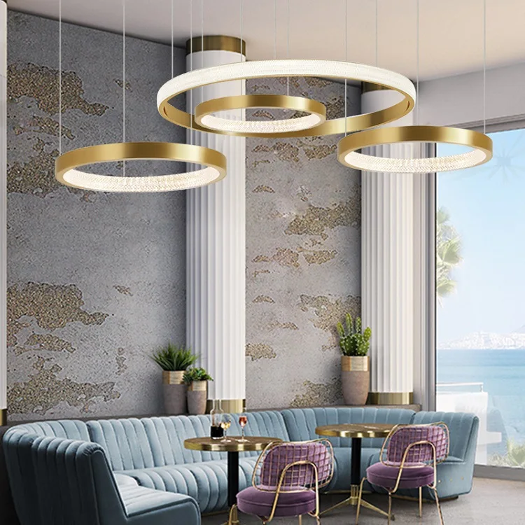 Artdecolite Luxury gold ring shaped led stair light dining room circle Chandelier lighting