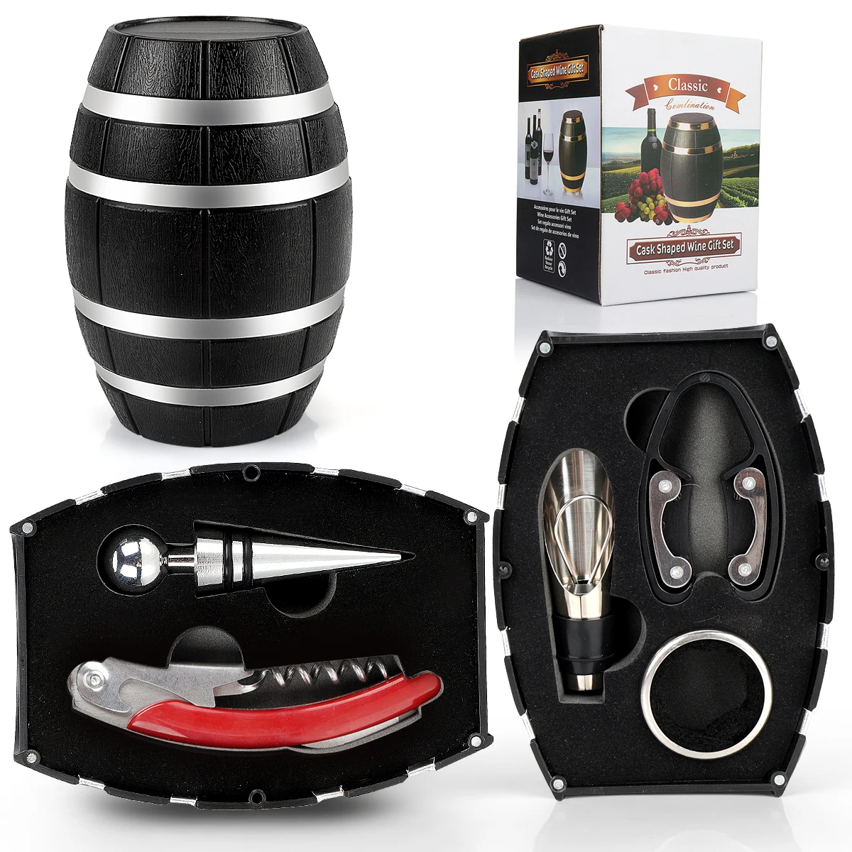 Custom Wooden Cask Shaped Bottle Opener Set Luxury Wine Opener Gift Metal Wine Opener Set
Custom Wooden Cask Shaped Bottle Opener Set Luxury Wine Opener Gift Metal Wine Opener Set