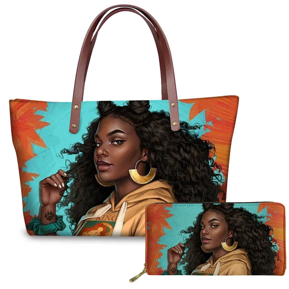 Luxury Design Handbags Ladies Women Black Art African Girl Printing 2pcs/set Hand Bag&Wallet Females Bolsas Purse
Luxury Design Handbags Ladies Women Black Art African Girl Printing 2pcs/set Hand Bag&Wallet Females Bolsas Purse