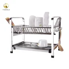 2 Tier stainless steel kitchen dish racks metal dish drying racks table storage bowl rack