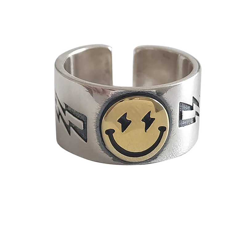 Smiley Face Ring Wide Chunky Adjustable Vintage Silver Smiling Open Ring for Women Men 
Smiley Face Ring Wide Chunky Adjustable Vintage Silver Smiling Open Ring for Women Men