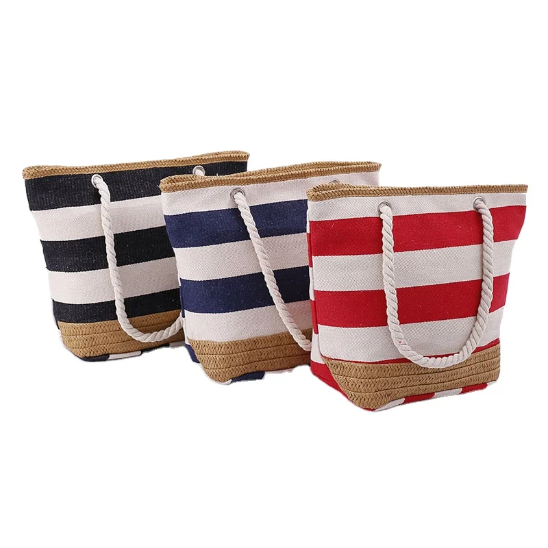 Factory supplier big capacity rope handle canvas stripe shoulder bag straw summer beach bag, As picture show
Factory supplier big capacity rope handle canvas stripe shoulder bag straw summer beach bag, As picture show