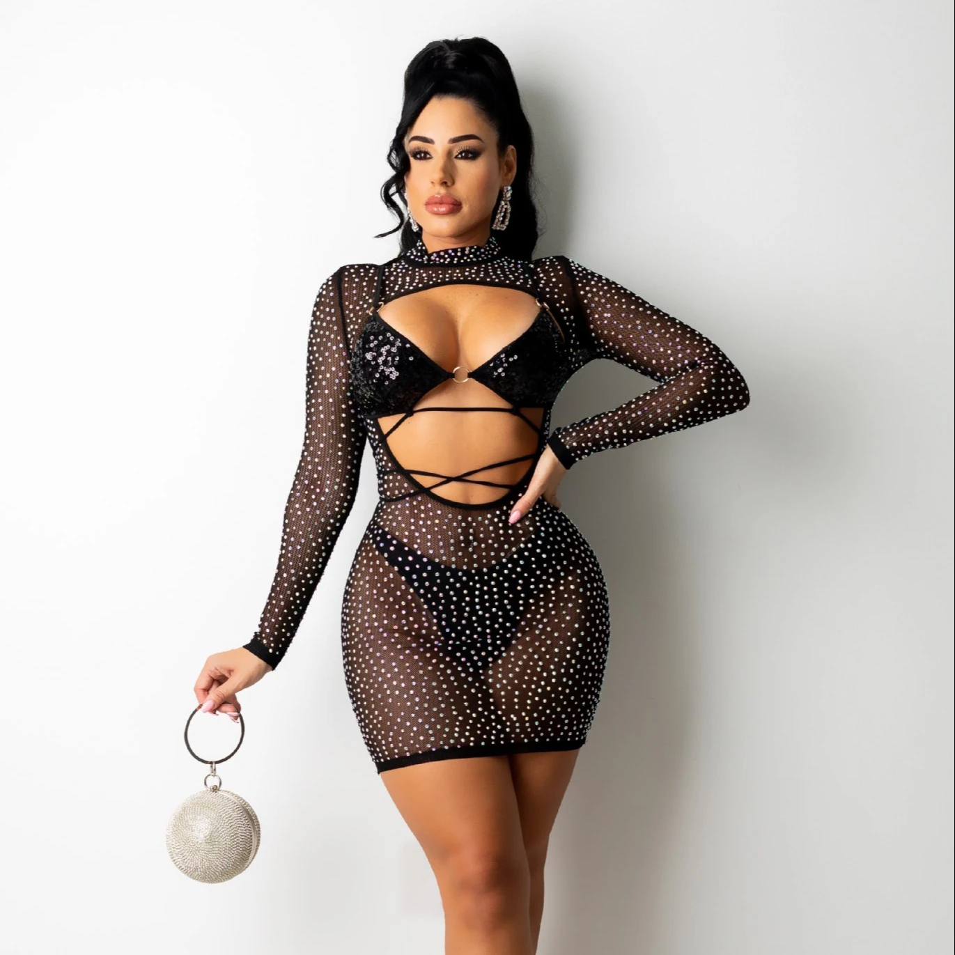 Hollow Out Beading Womens Diamond Wrap Bodycon Dress Cross Mesh See Through Round Neck Long Sleeve Rhinestone Sexy Dress Set
Hollow Out Beading Womens Diamond Wrap Bodycon Dress Cross Mesh See Through Round Neck Long Sleeve Rhinestone Sexy Dress Set