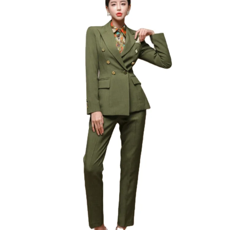2022 women suit whole sale olive green women's suit pointed collar double breasted blazer pants set women suit for work
2022 women suit whole sale olive green women's suit pointed collar double breasted blazer pants set women suit for work