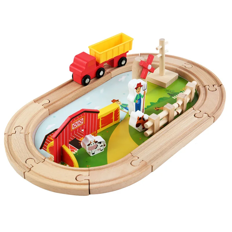 

Wooden little train farm track set toy children hand-eye coordination play toy kids early education intelligence toy